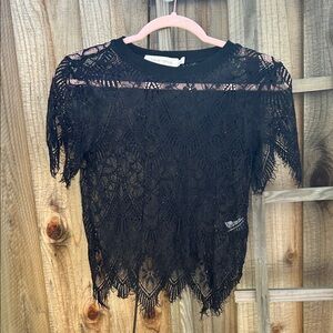 Anthropologie Black Lace Sexy Short-Sleeve Top - Bishop & Young